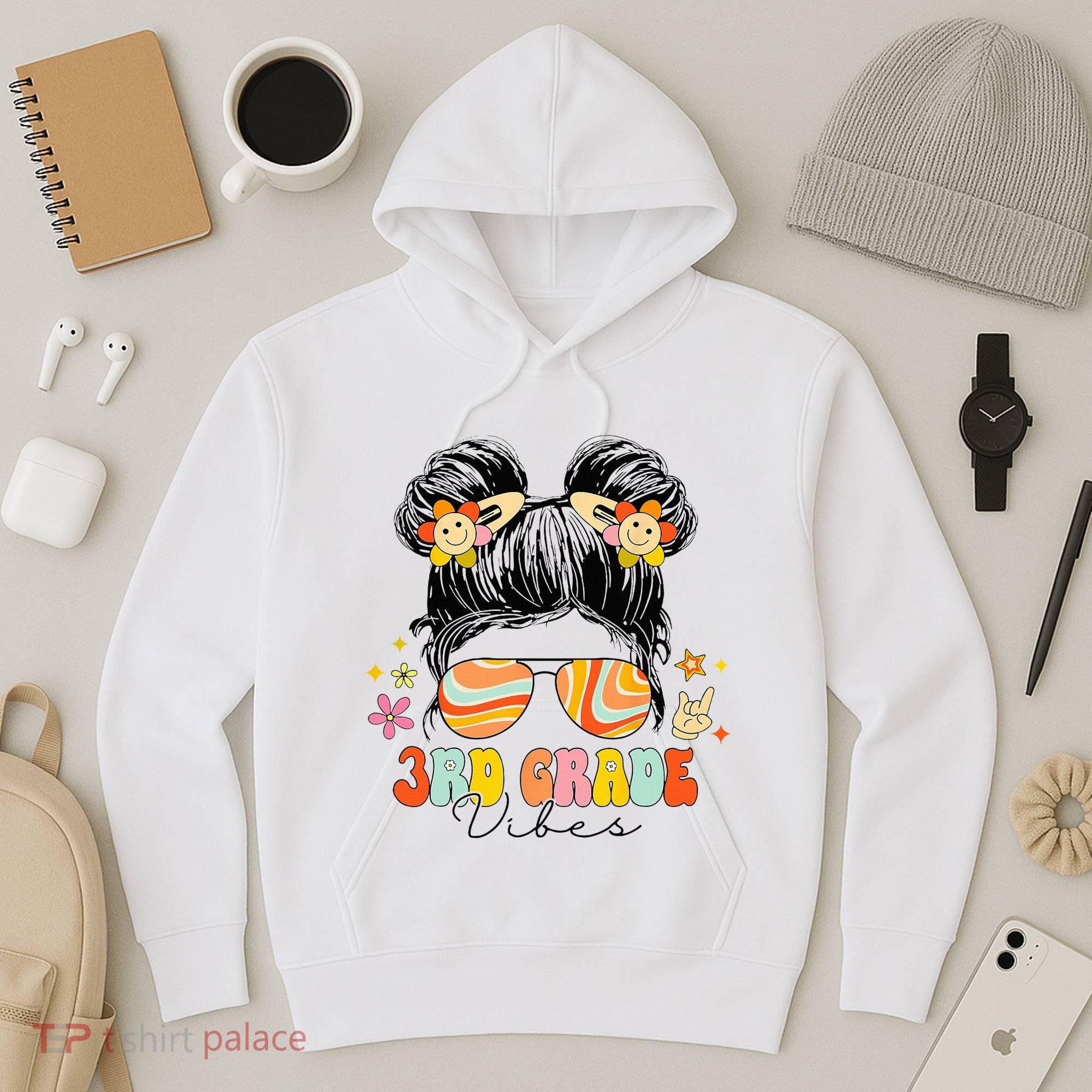 3rd Grade Vibes Messy Bun Third Grade Back To School Hoodie