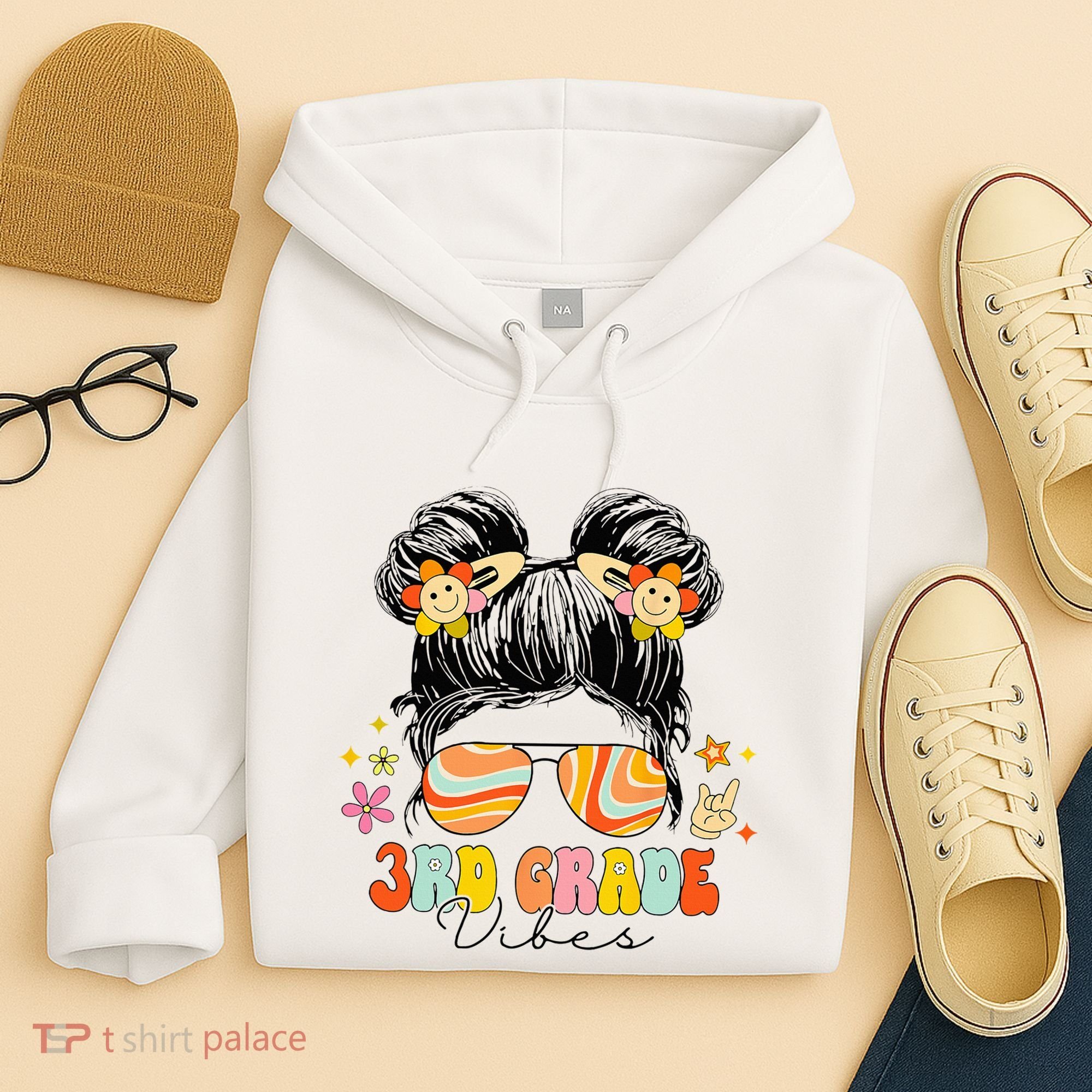 3rd Grade Vibes Messy Bun Third Grade Back To School Hoodie