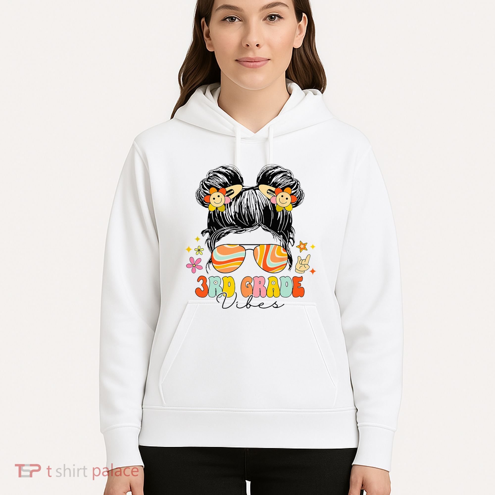 3rd Grade Vibes Messy Bun Third Grade Back To School Hoodie