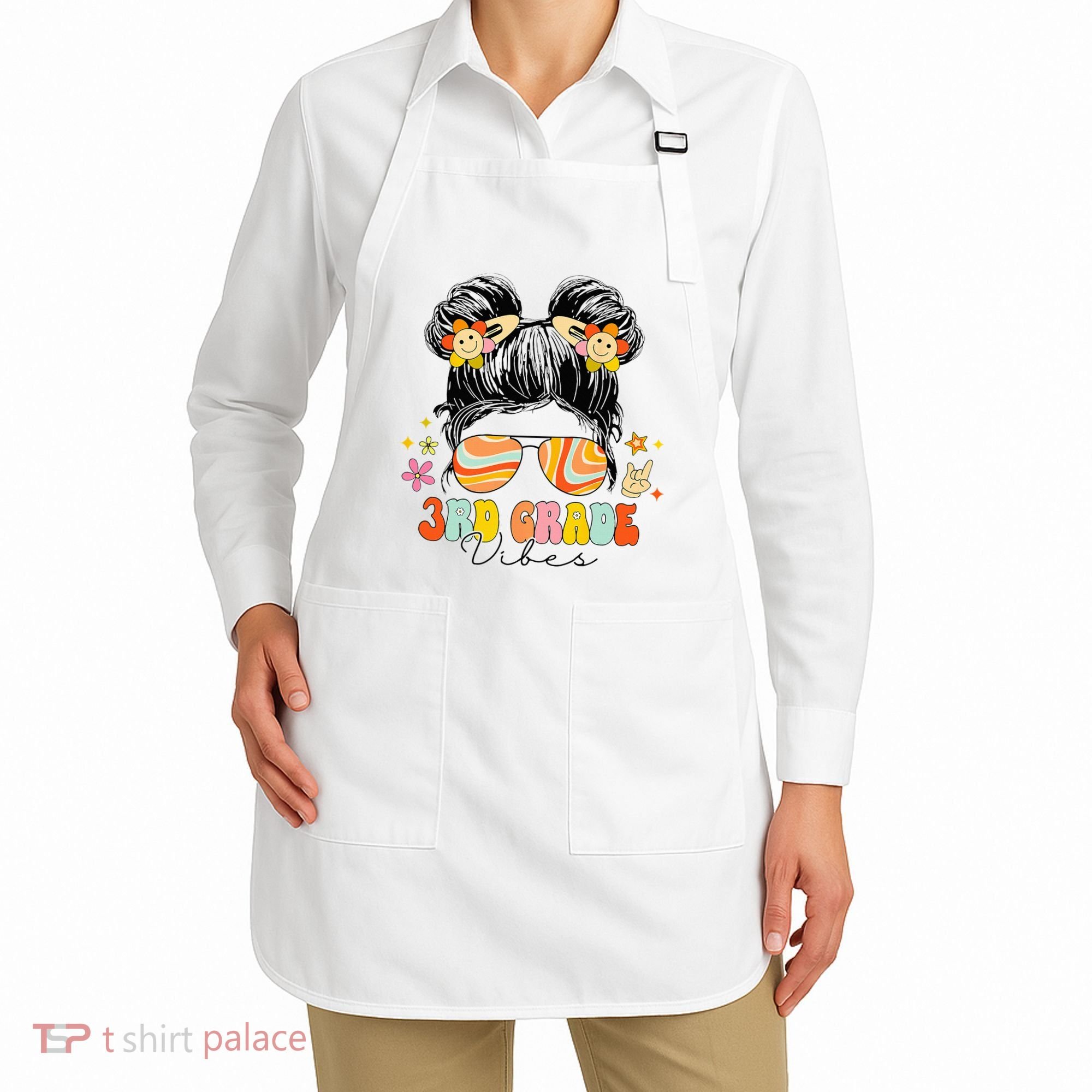 3rd Grade Vibes Messy Bun Third Grade Back To School Apron