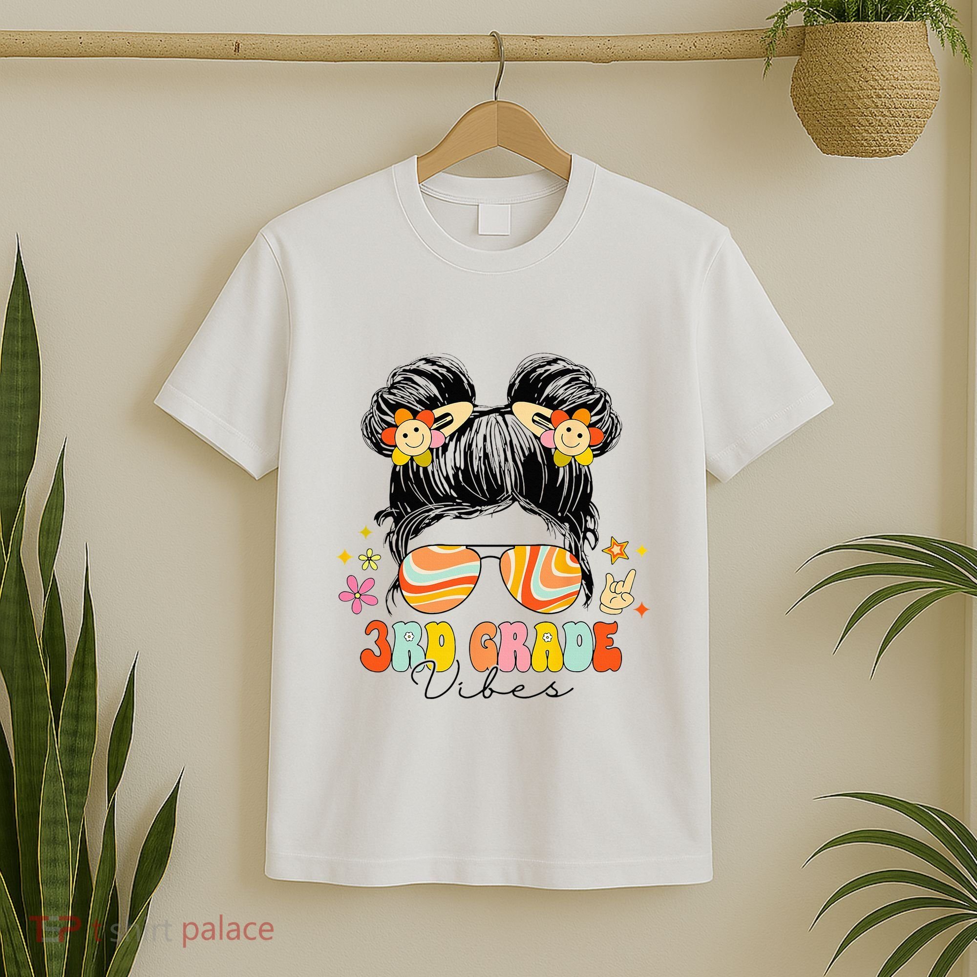 3rd Grade Vibes Messy Bun Third Grade Back To School T-Shirt