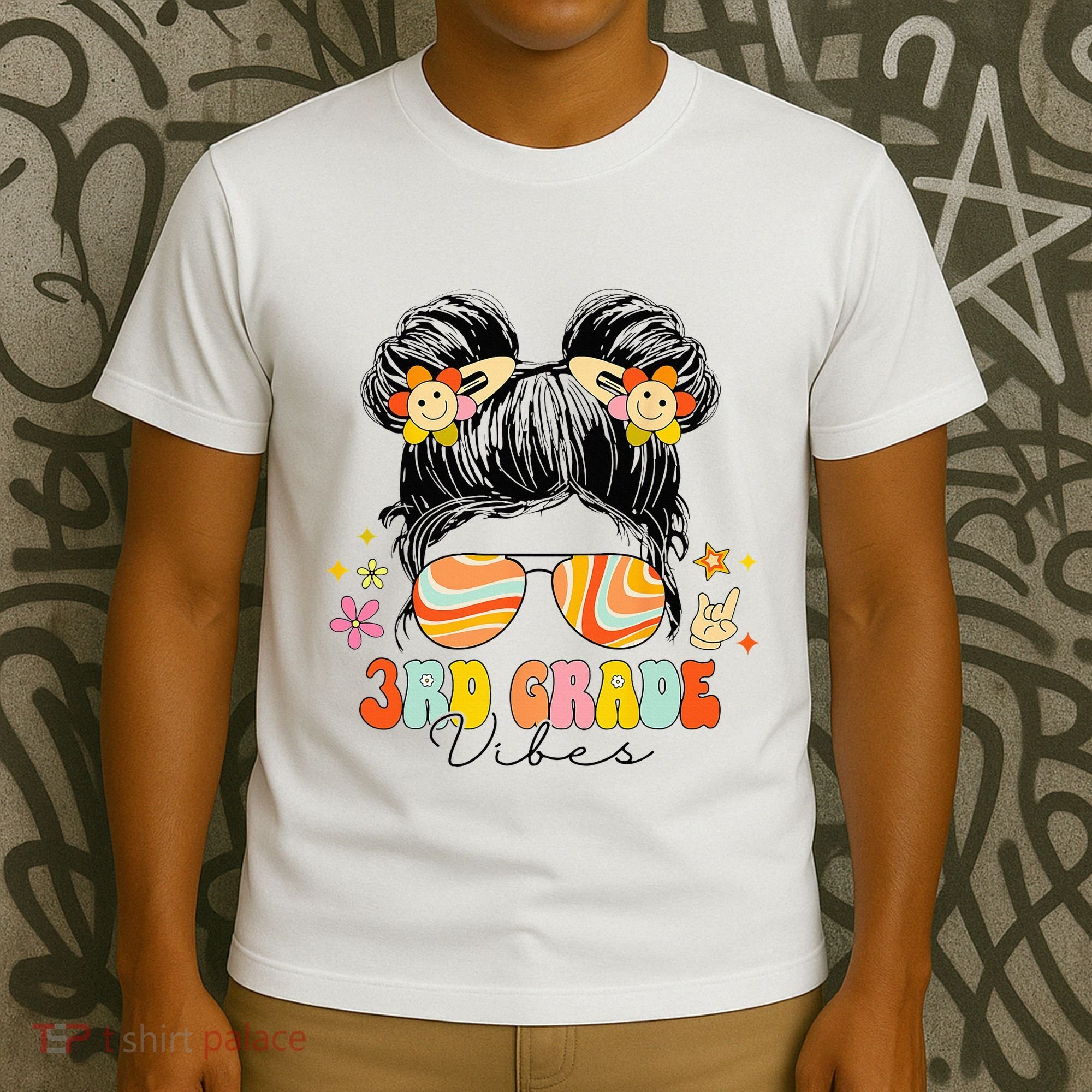 3rd Grade Vibes Messy Bun Third Grade Back To School T-Shirt