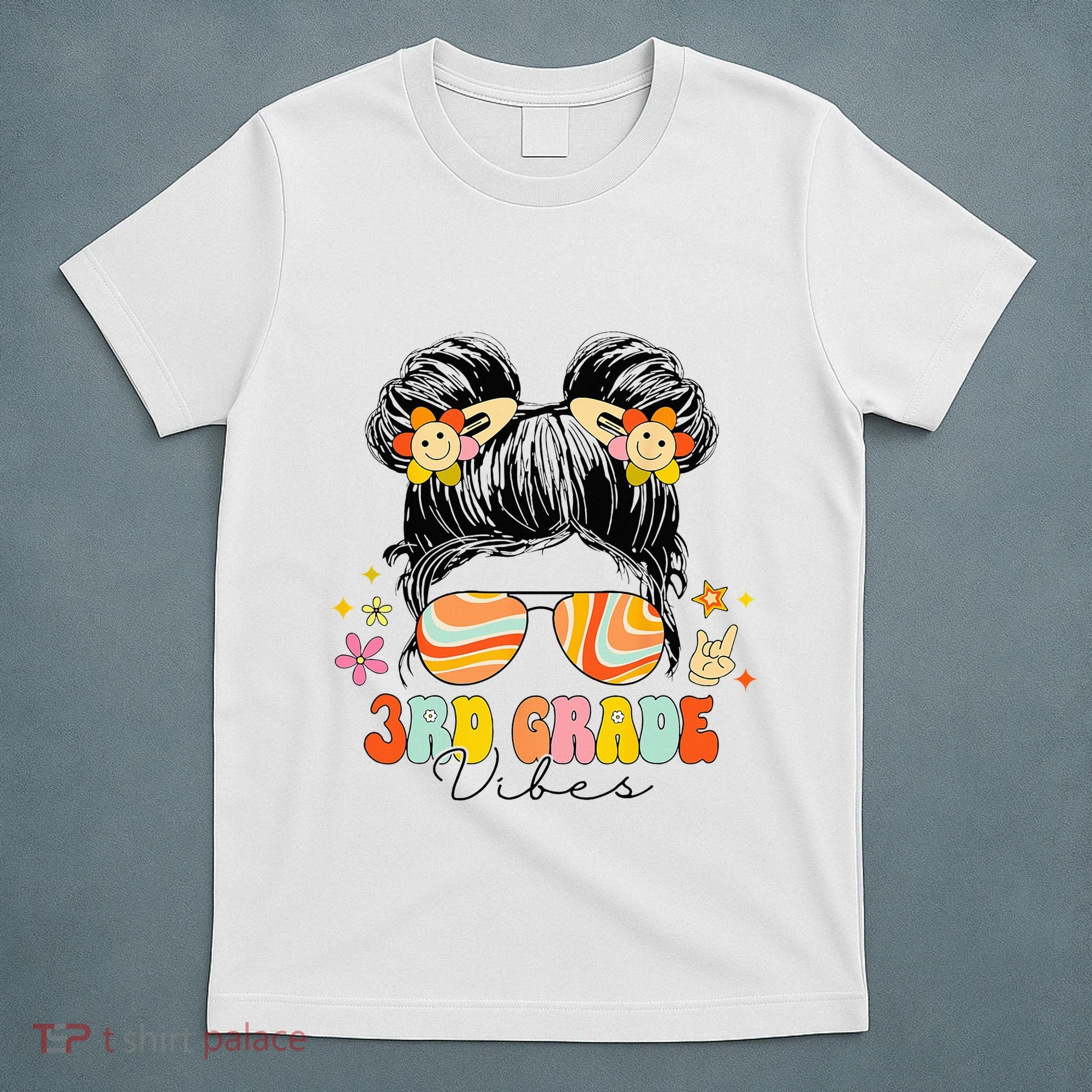 3rd Grade Vibes Messy Bun Third Grade Back To School T-Shirt