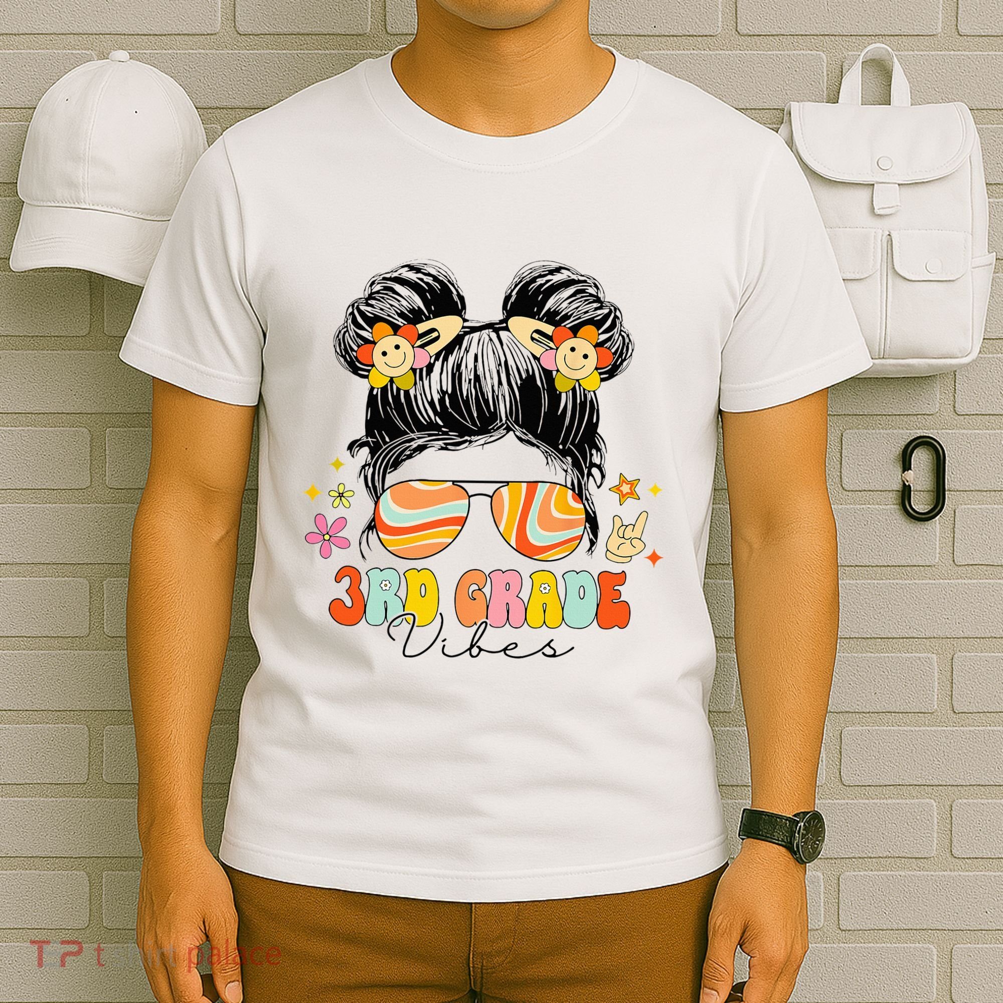 3rd Grade Vibes Messy Bun Third Grade Back To School T-Shirt