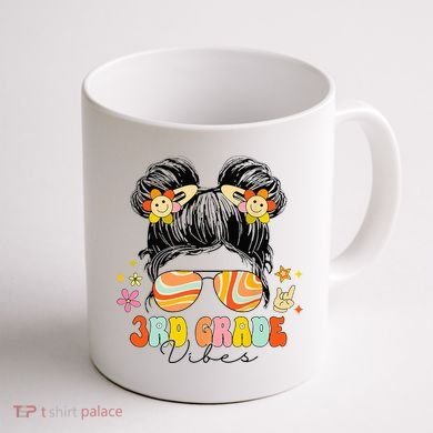 3rd Grade Vibes Messy Bun Third Grade Back To School Coffee Mug back