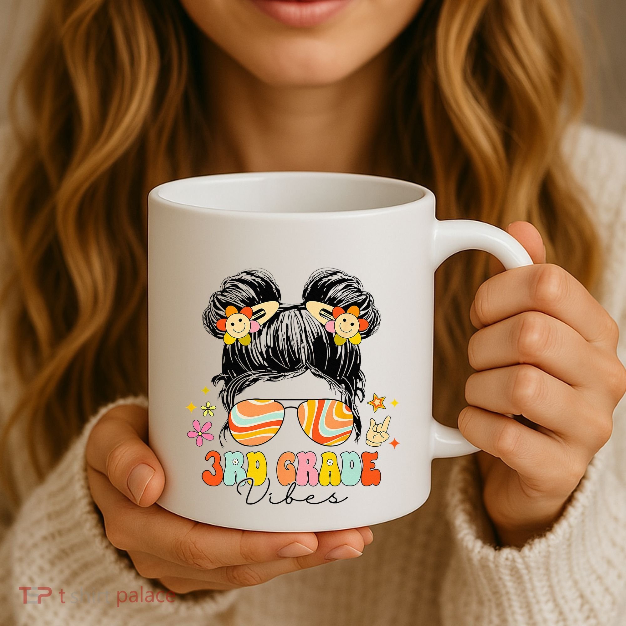 3rd Grade Vibes Messy Bun Third Grade Back To School Coffee Mug
