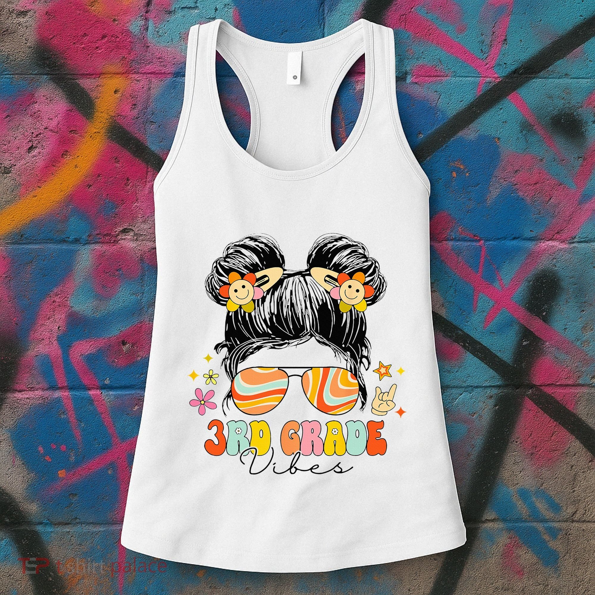3rd Grade Vibes Messy Bun Third Grade Back To School Women's Tank Top