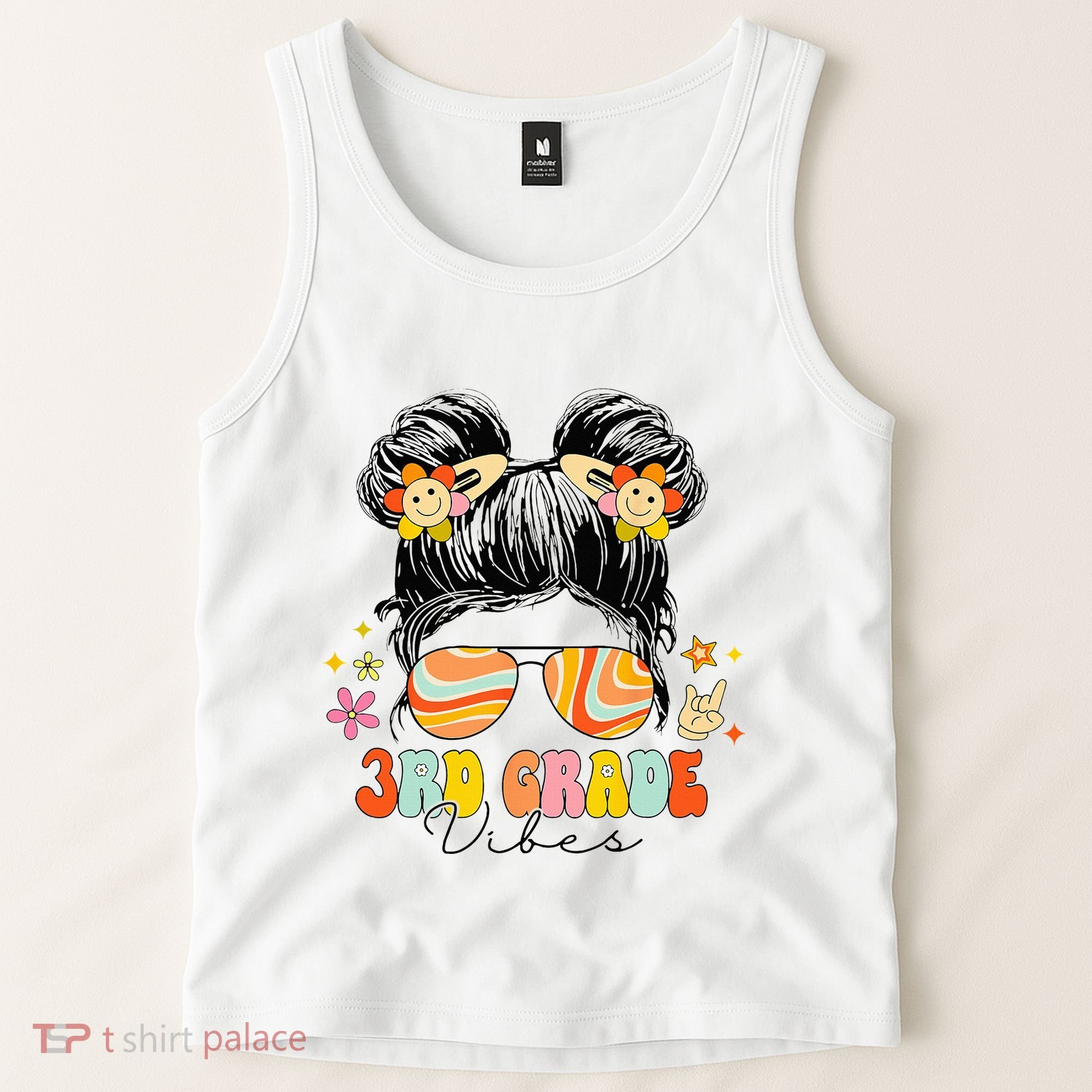 3rd Grade Vibes Messy Bun Third Grade Back To School Tank Top