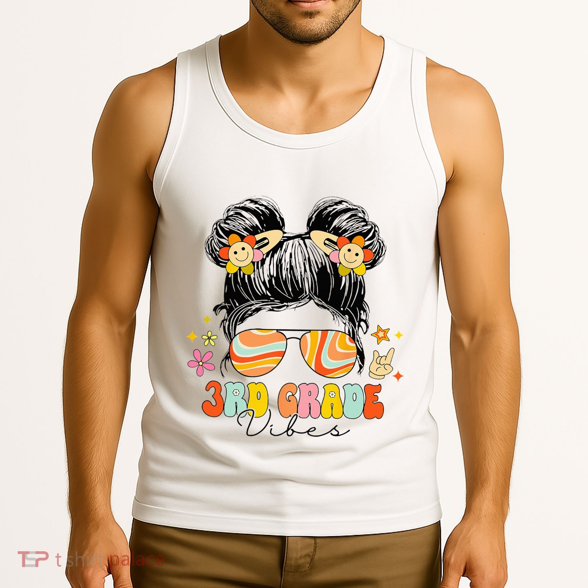 3rd Grade Vibes Messy Bun Third Grade Back To School Tank Top