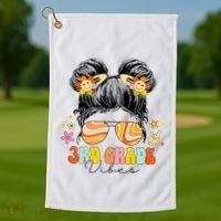 3rd Grade Vibes Messy Bun Third Grade Back To School Golf Towel thumb 1