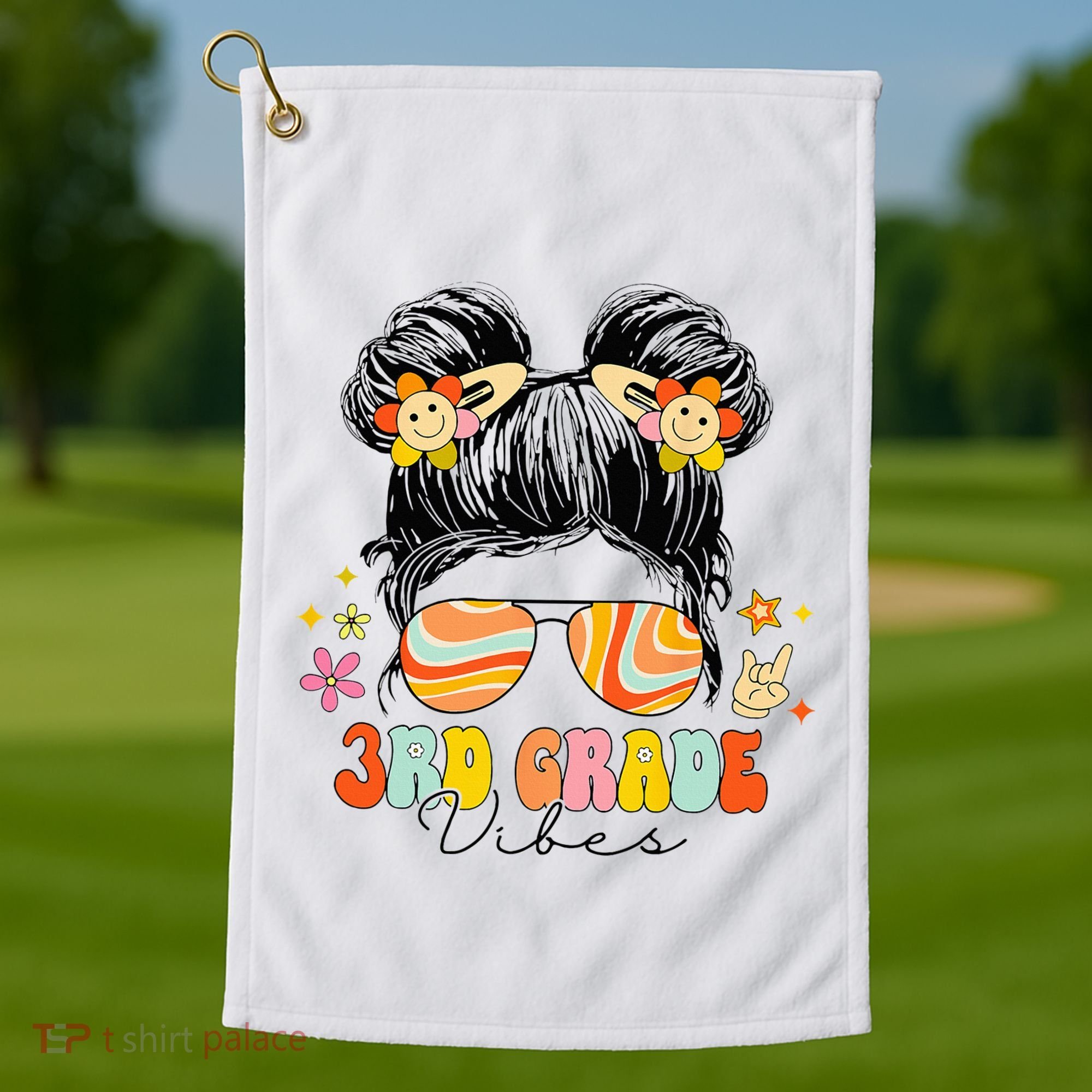 3rd Grade Vibes Messy Bun Third Grade Back To School Golf Towel