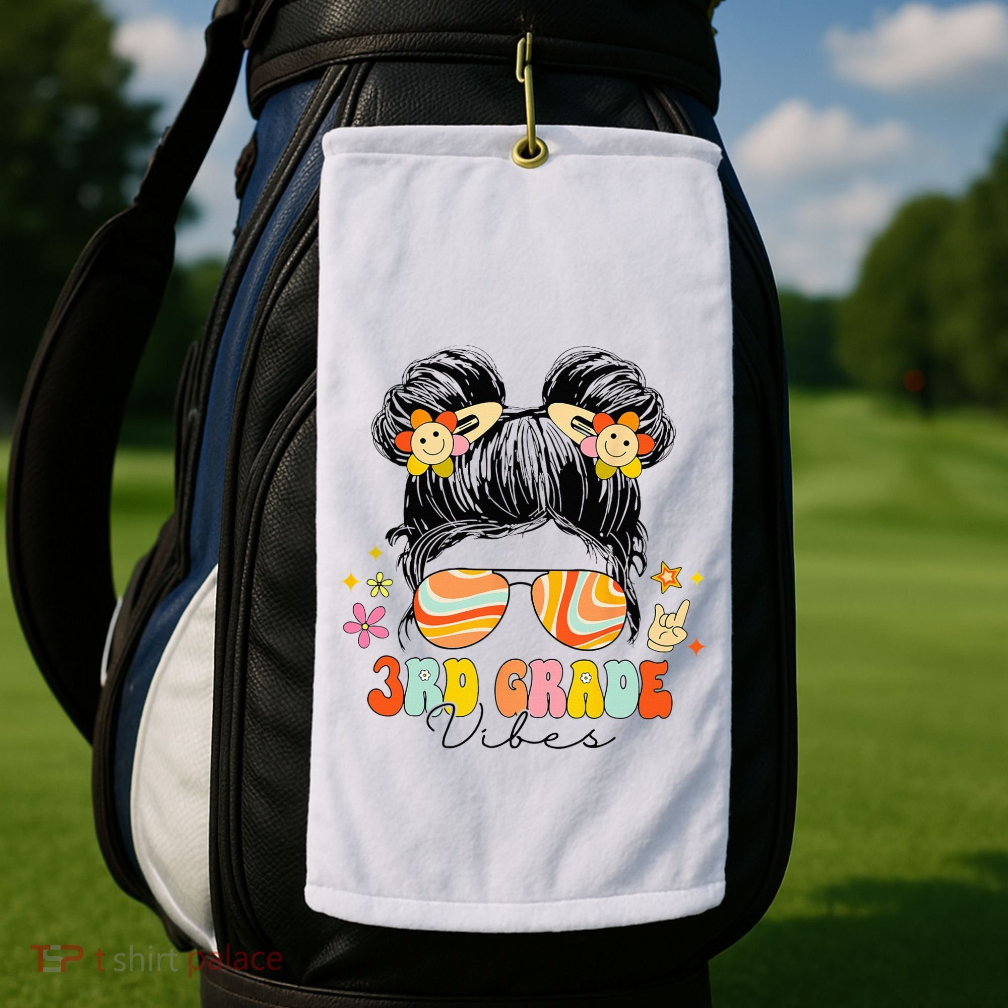 3rd Grade Vibes Messy Bun Third Grade Back To School Golf Towel