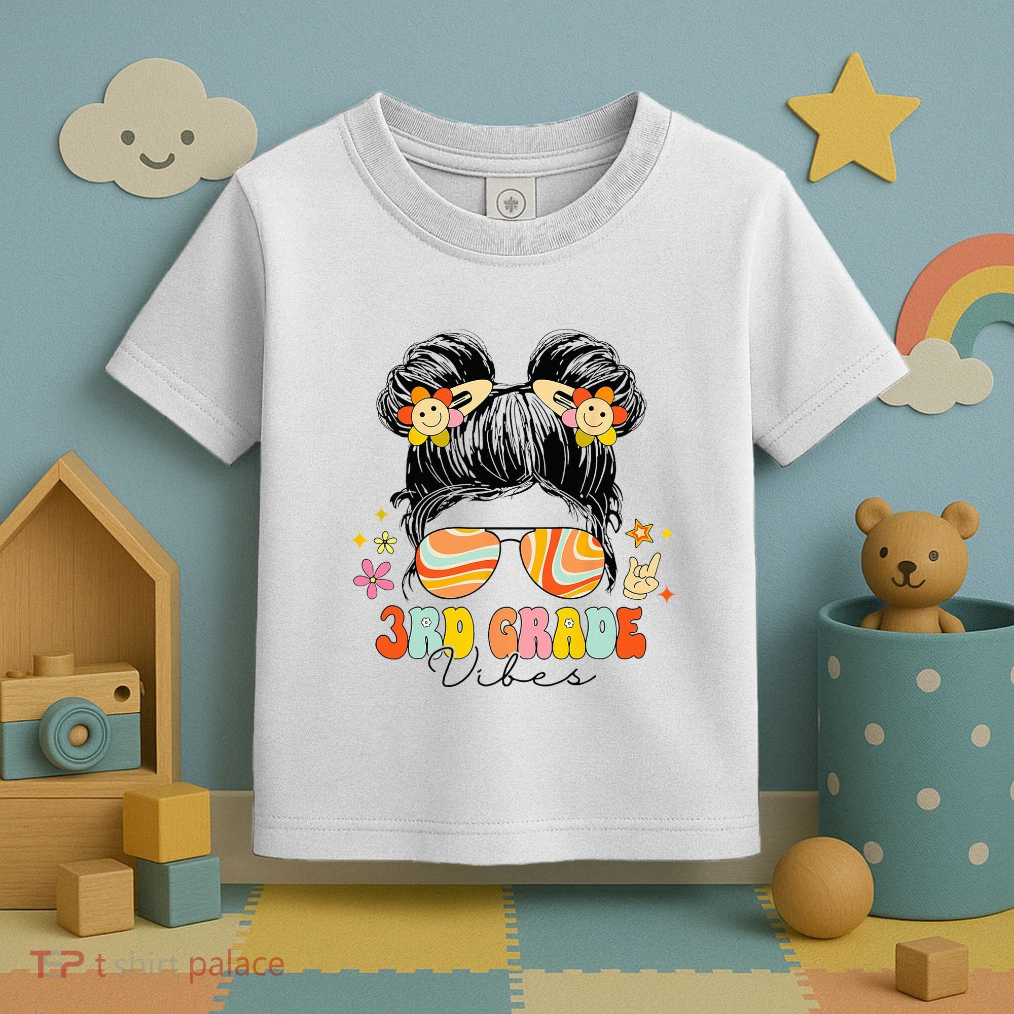 3rd Grade Vibes Messy Bun Third Grade Back To School Toddler T-Shirt