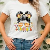 3rd Grade Vibes Messy Bun Third Grade Back To School Women's T-Shirt thumb 2