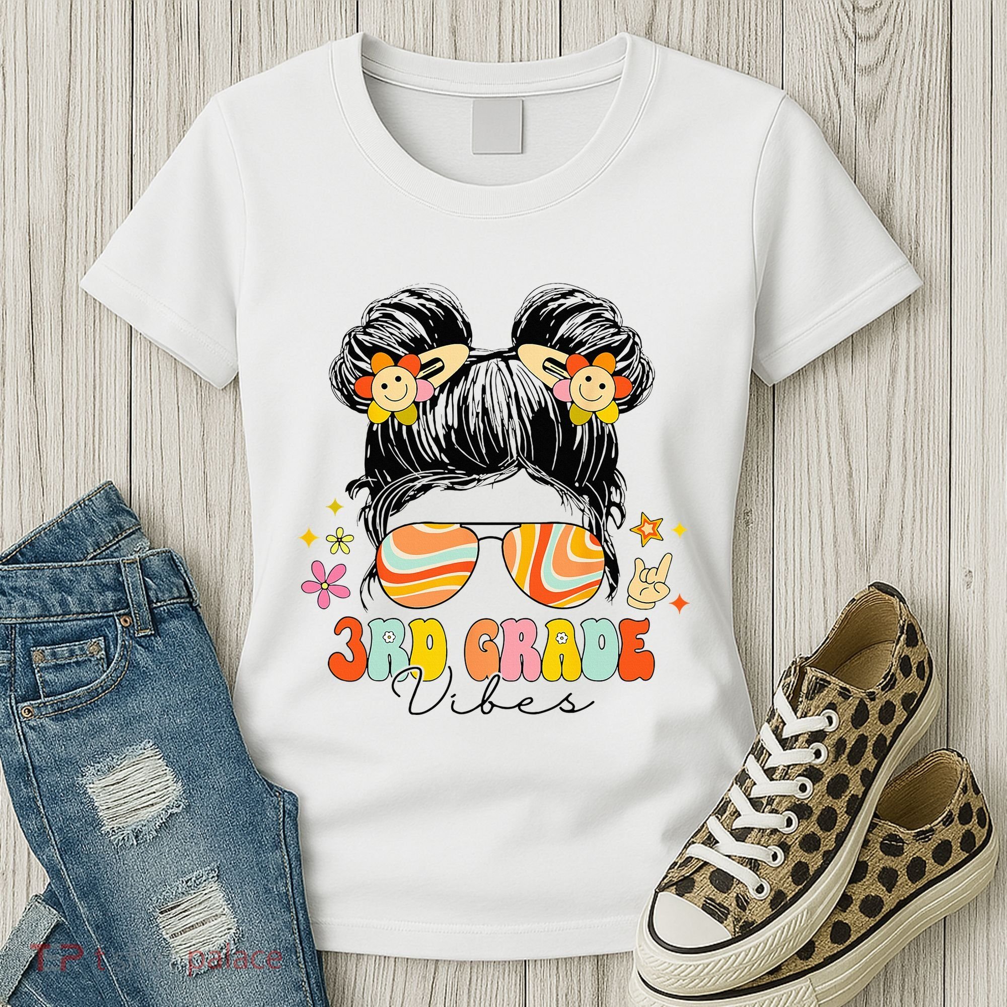 3rd Grade Vibes Messy Bun Third Grade Back To School Women's T-Shirt