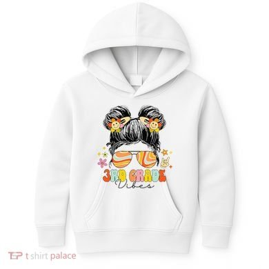3rd Grade Vibes Messy Bun Third Grade Back To School Kids Hoodie