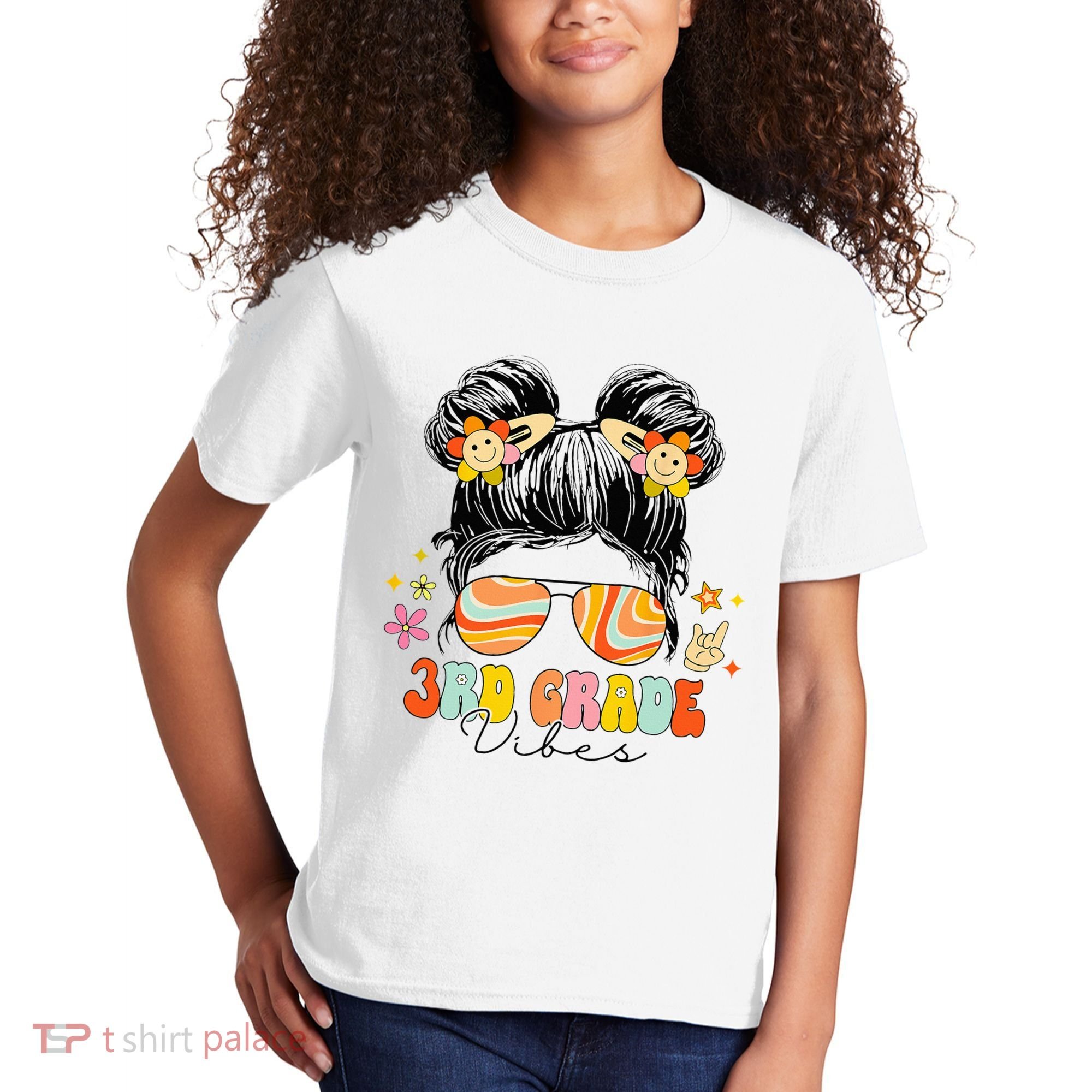 3rd Grade Vibes Messy Bun Third Grade Back To School Kids T-Shirt