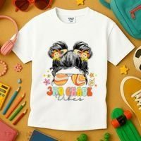 3rd Grade Vibes Messy Bun Third Grade Back To School Kids T-Shirt thumb 3