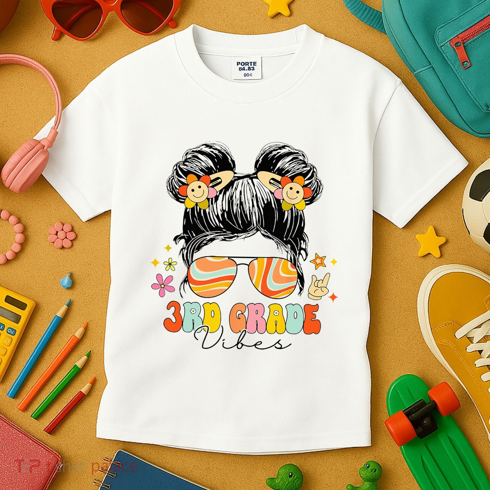 3rd Grade Vibes Messy Bun Third Grade Back To School Kids T-Shirt