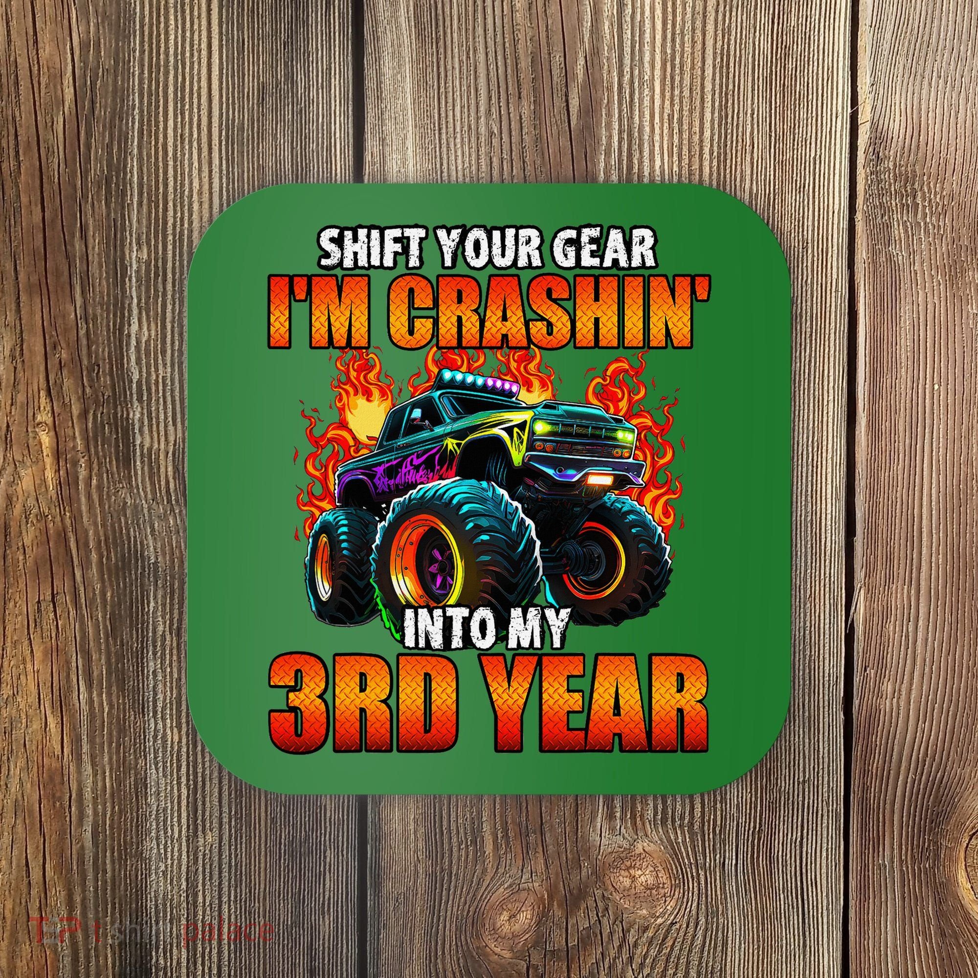 3rd Monster Truck Birthday Party Birthday Coaster