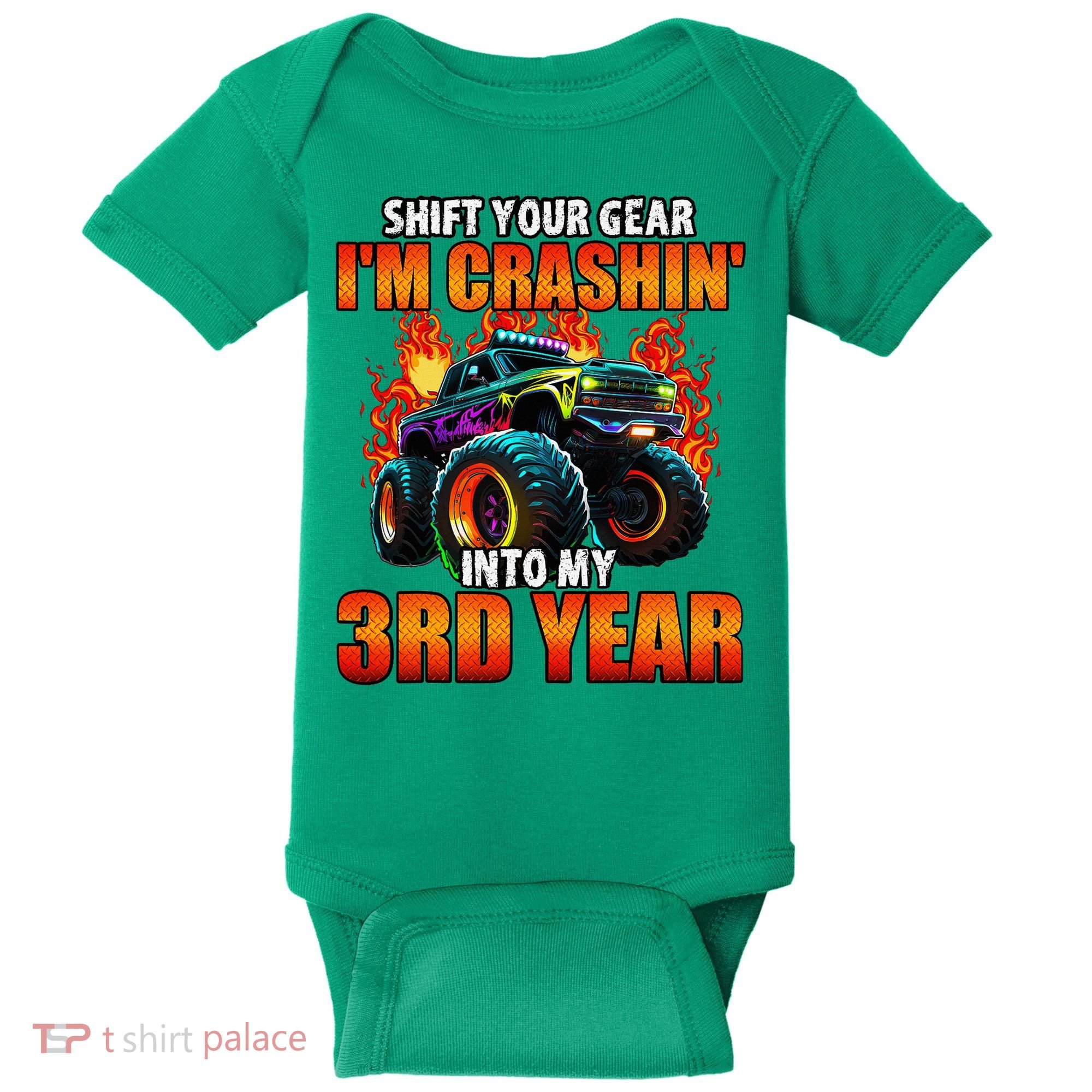 3rd Monster Truck Birthday Party Birthday Baby Bodysuit