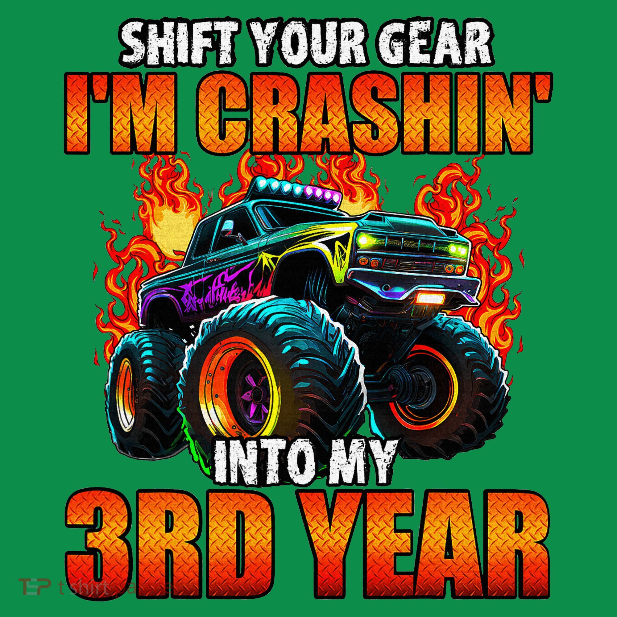 3rd Monster Truck Birthday Party Birthday Baby Bodysuit