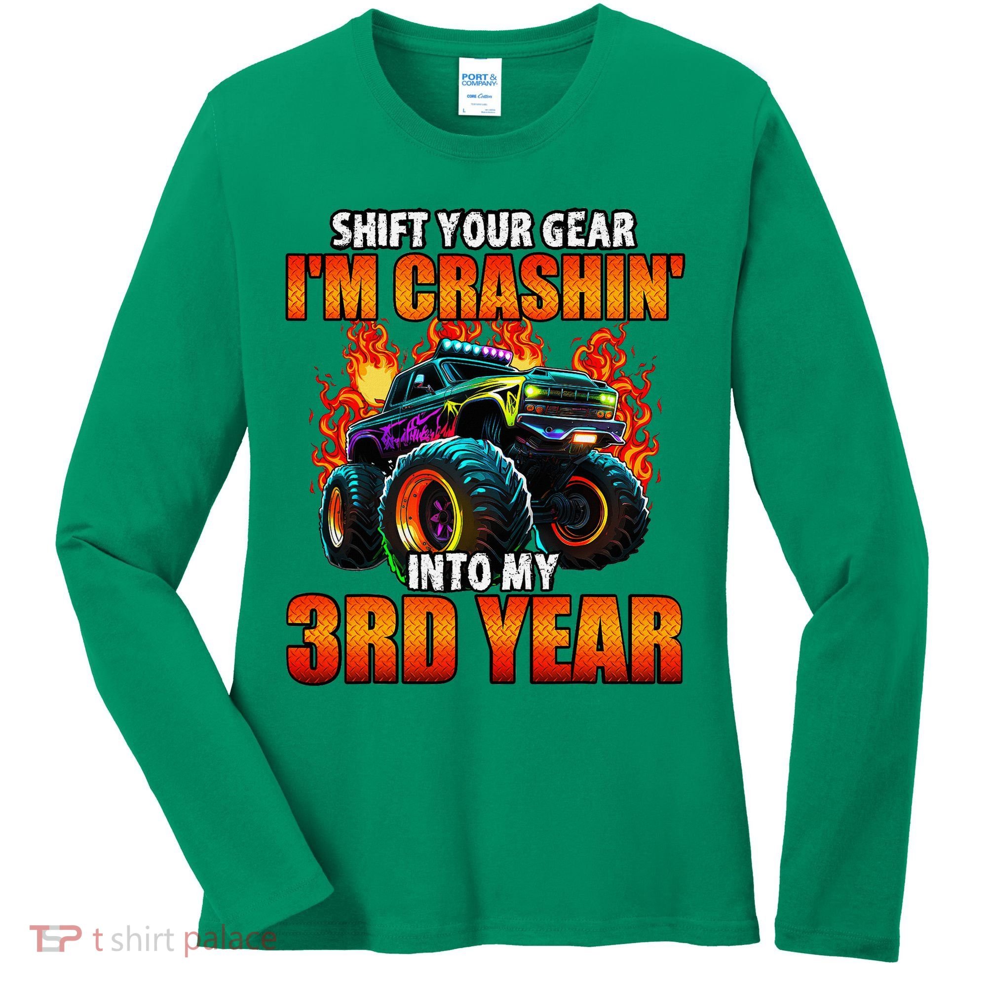 3rd Monster Truck Birthday Party Birthday Women's Long Sleeve Shirt