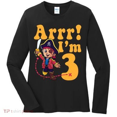 3rd Pirate Birthday Party Arrr IM 3 Three Years Old Women's Long Sleeve Shirt