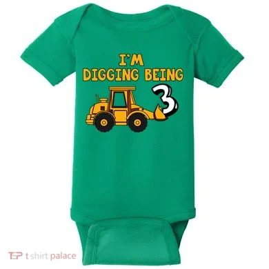 3rd Birthday I'm Digging Being Three Baby Bodysuit
