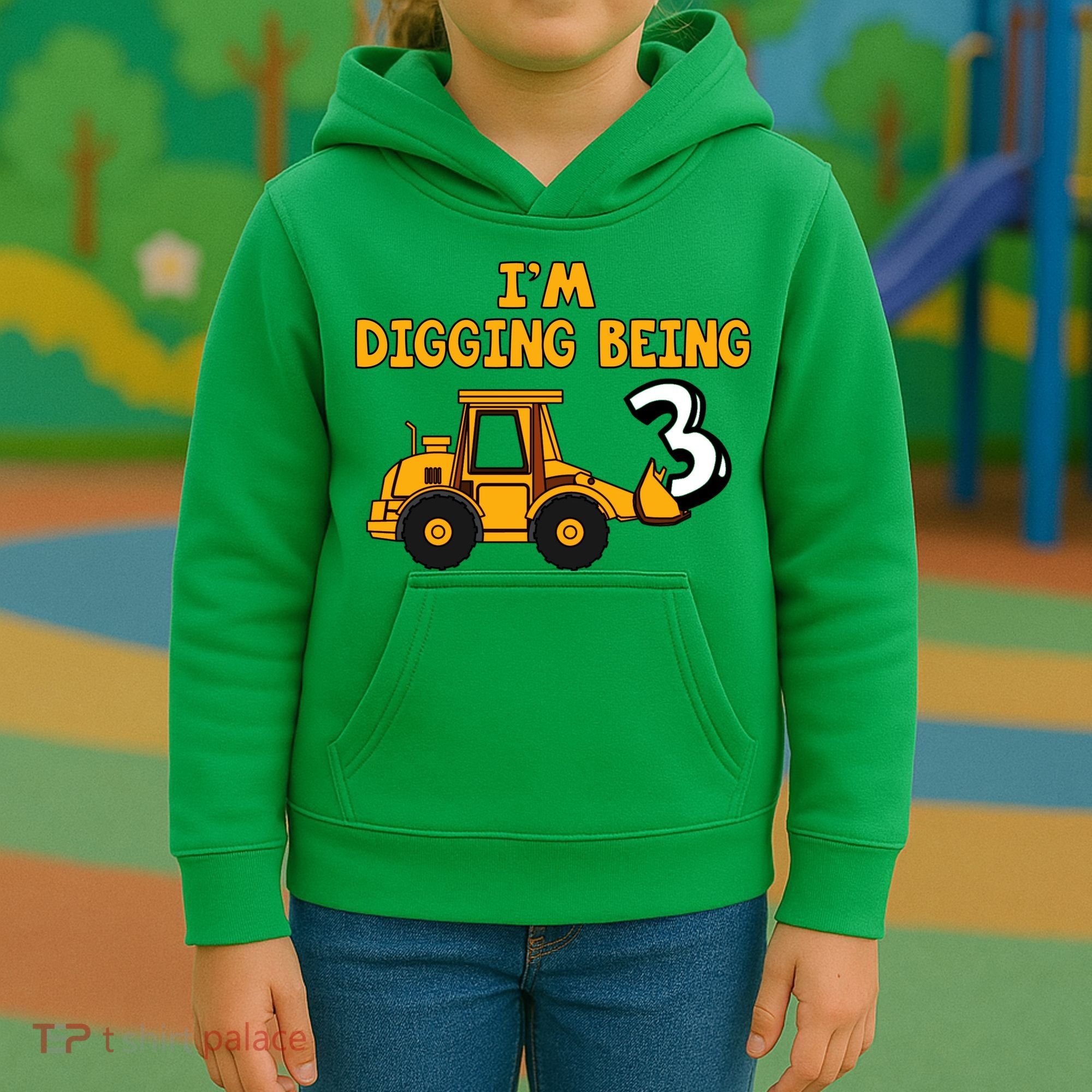 3rd Birthday I'm Digging Being Three Kids Hoodie