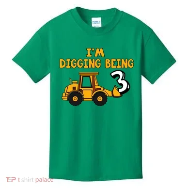 3rd Birthday I'm Digging Being Three Kids T-Shirt