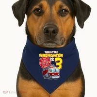 3rd Birthday This Little Firefighter Is Three USA-Made Doggie Bandana thumb 1