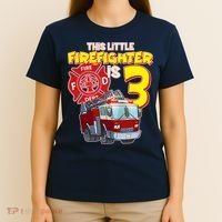 3rd Birthday This Little Firefighter Is Three T-Shirt thumb 4