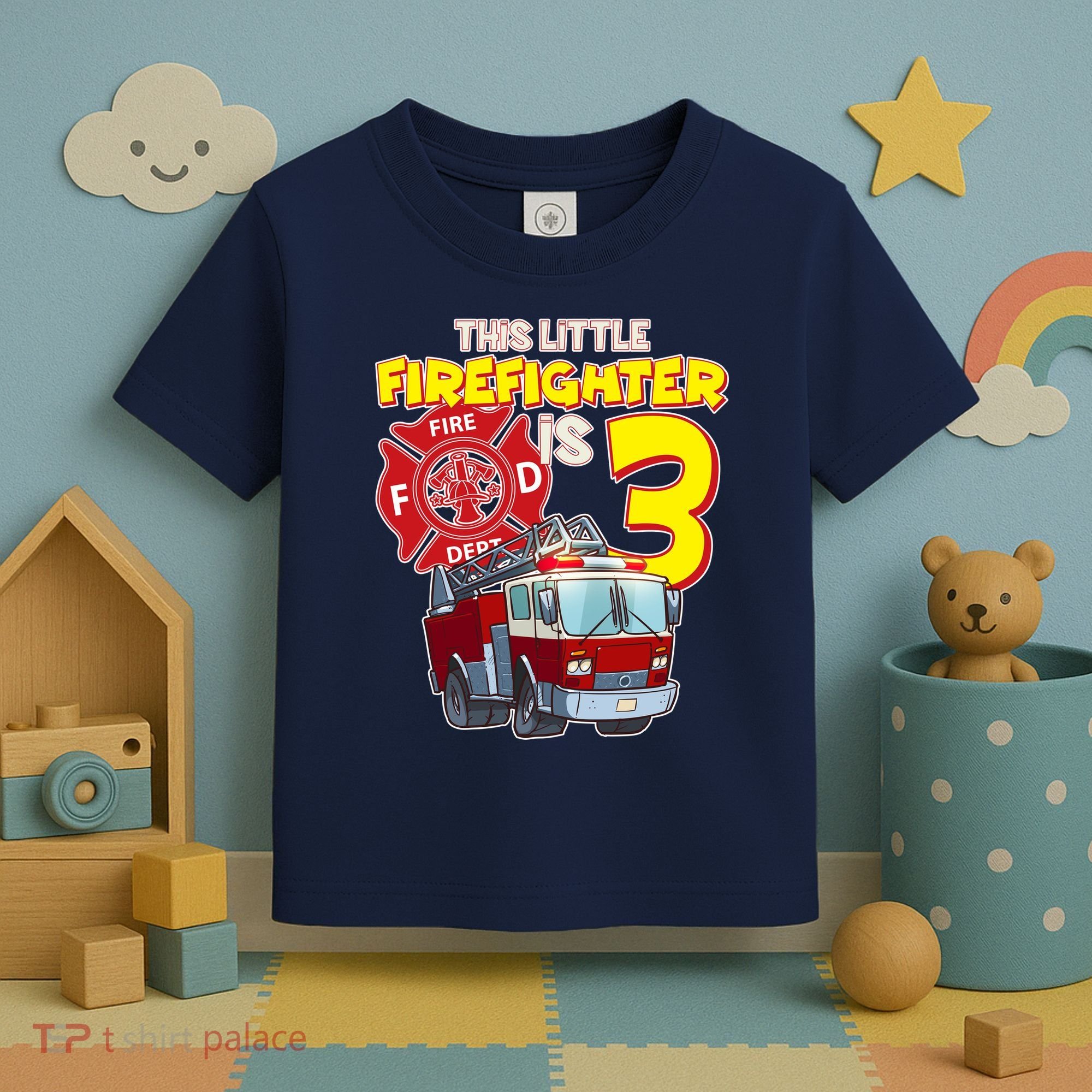 3rd Birthday This Little Firefighter Is Three Toddler T-Shirt