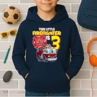 3rd Birthday This Little Firefighter Is Three Kids Hoodie thumb 2