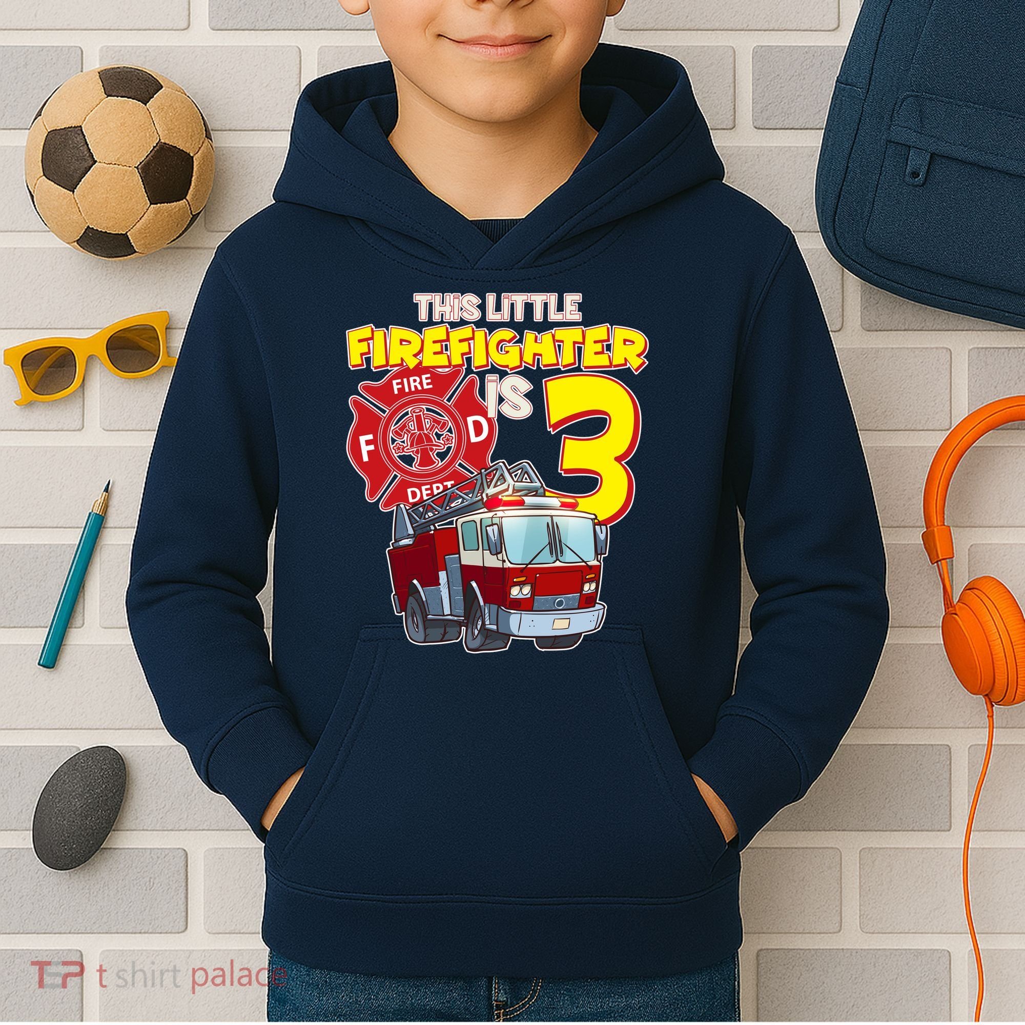 3rd Birthday This Little Firefighter Is Three Kids Hoodie