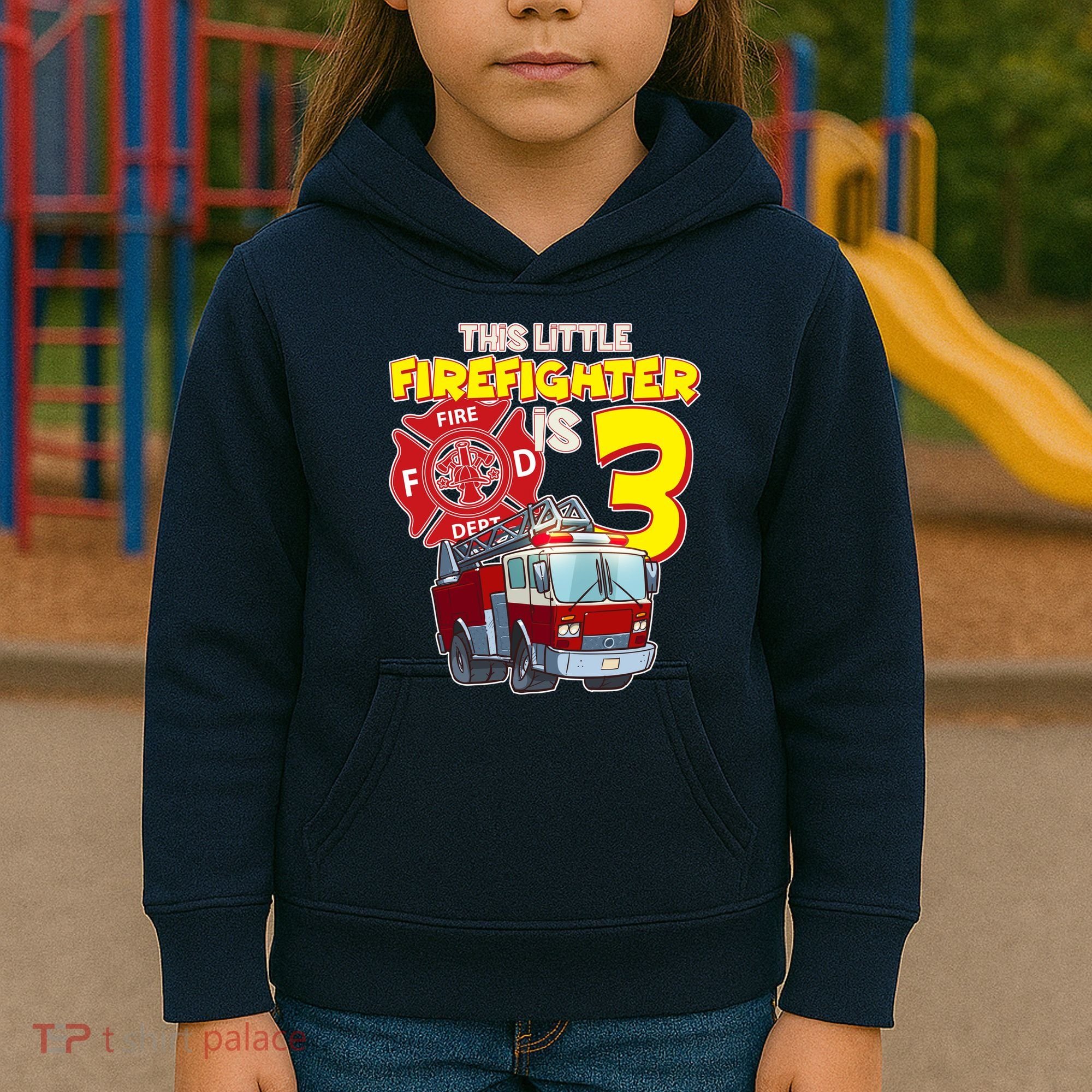 3rd Birthday This Little Firefighter Is Three Kids Hoodie