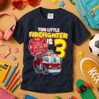 3rd Birthday This Little Firefighter Is Three Kids T-Shirt thumb 3