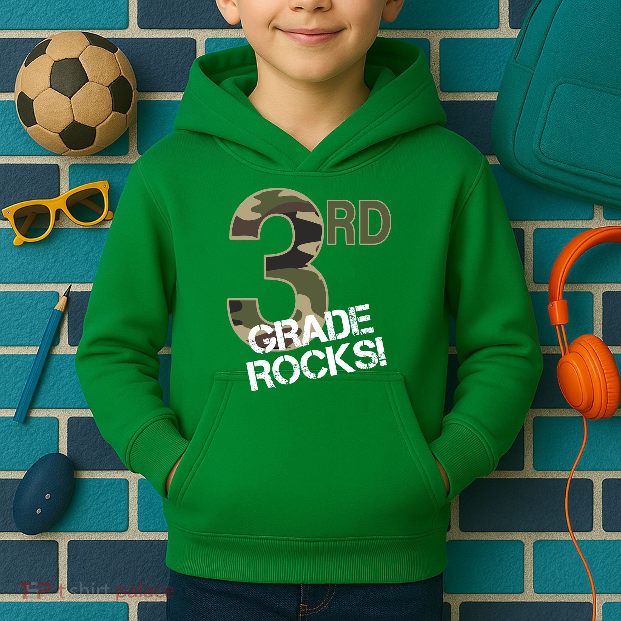 3rd Grade Rocks Camo Kids Hoodie