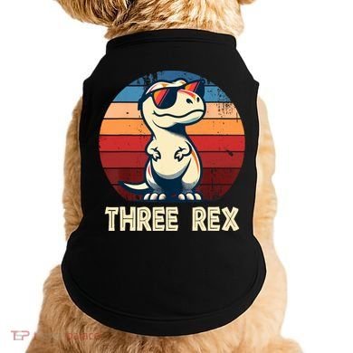 3 Rex Dinosaur 3rd Birthday Boy Girl Three Rex Birthday Doggie Tank