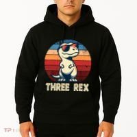 3 Rex Dinosaur 3rd Birthday Boy Girl Three Rex Birthday Hoodie thumb 2