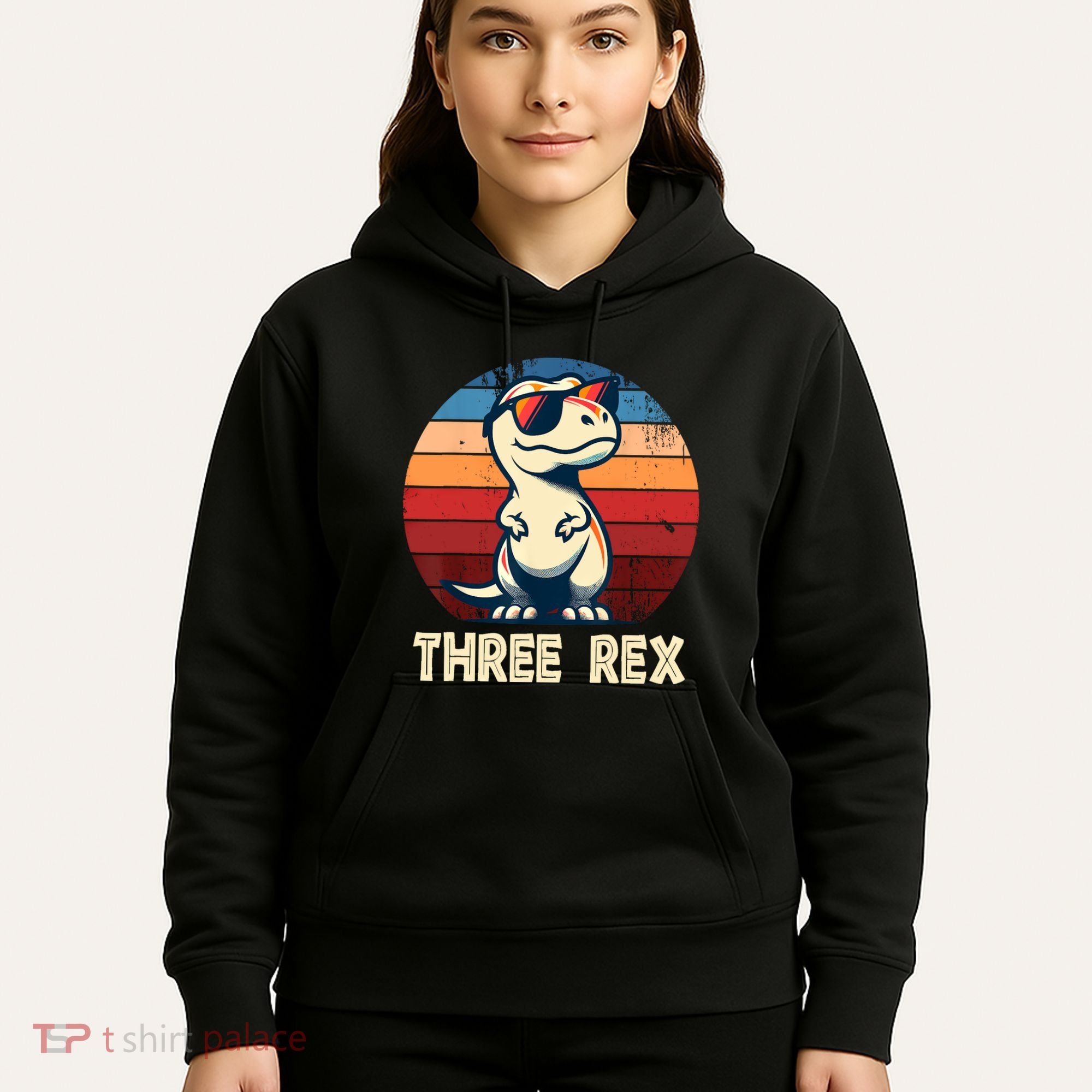 3 Rex Dinosaur 3rd Birthday Boy Girl Three Rex Birthday Hoodie