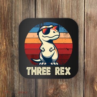 3 Rex Dinosaur 3rd Birthday Boy Girl Three Rex Birthday Coaster
