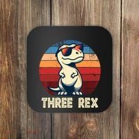3 Rex Dinosaur 3rd Birthday Boy Girl Three Rex Birthday Coaster thumb 0