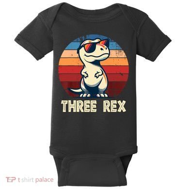 3 Rex Dinosaur 3rd Birthday Boy Girl Three Rex Birthday Baby Bodysuit