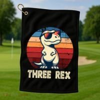 3 Rex Dinosaur 3rd Birthday Boy Girl Three Rex Birthday Golf Towel thumb 1