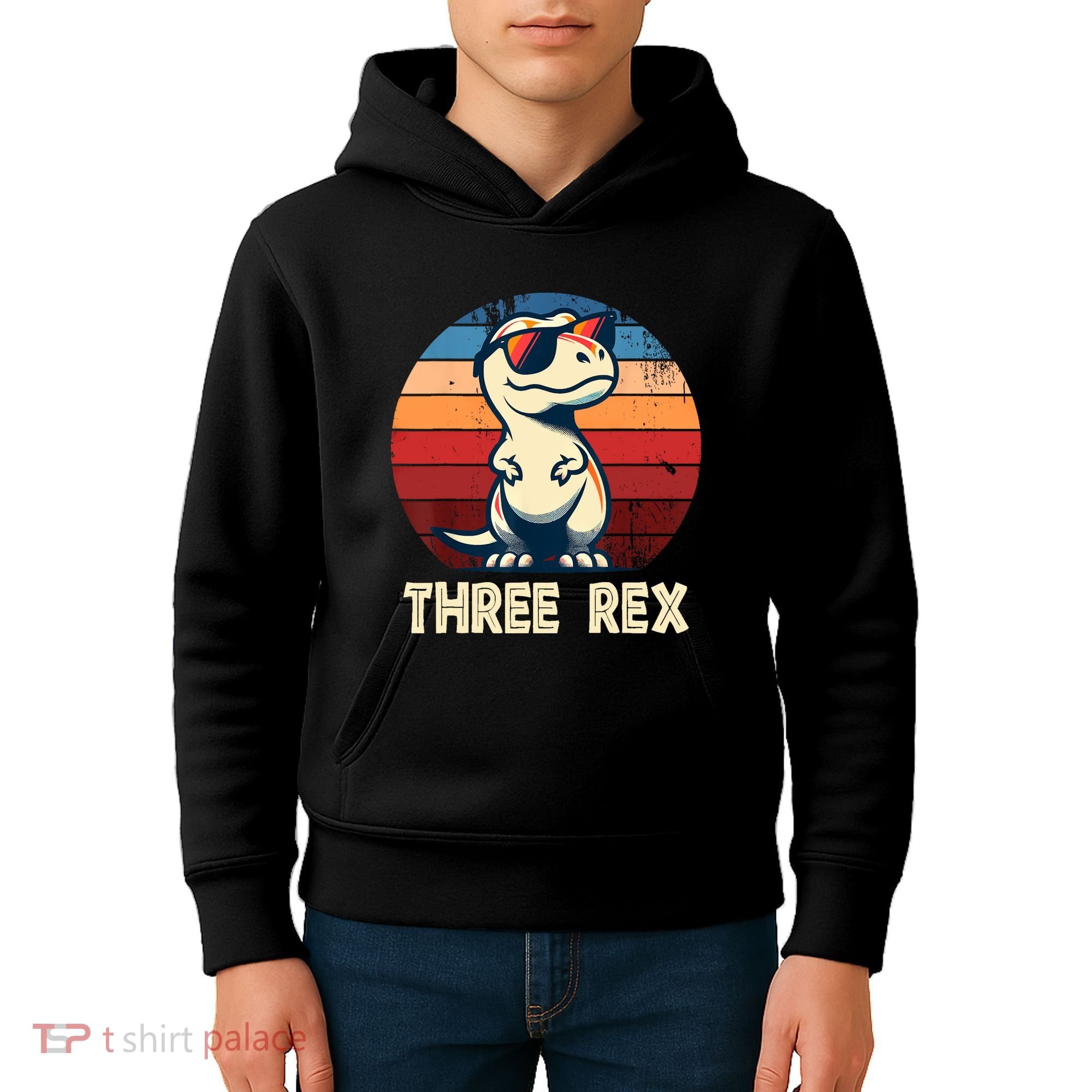 3 Rex Dinosaur 3rd Birthday Boy Girl Three Rex Birthday Kids Hoodie