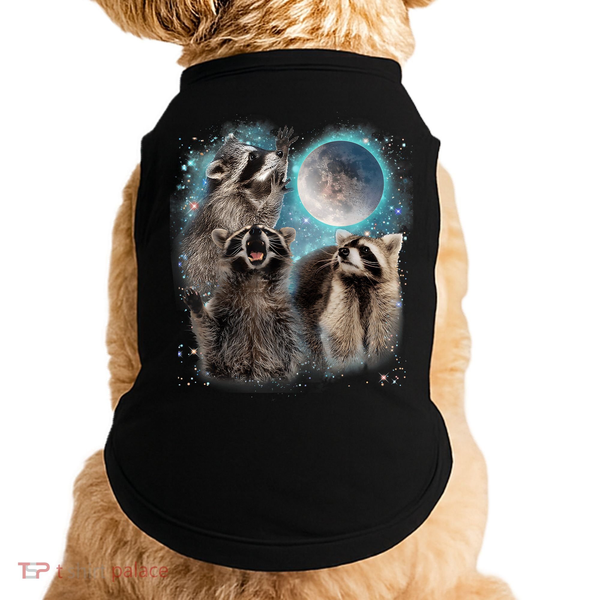 3 Racoon Moon Howling Raccoon Head Funny Doggie Tank