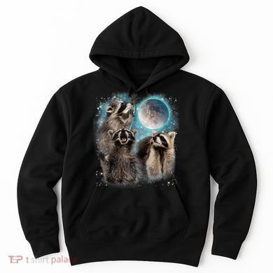 3 Racoon Moon Howling Raccoon Head Funny Hoodie