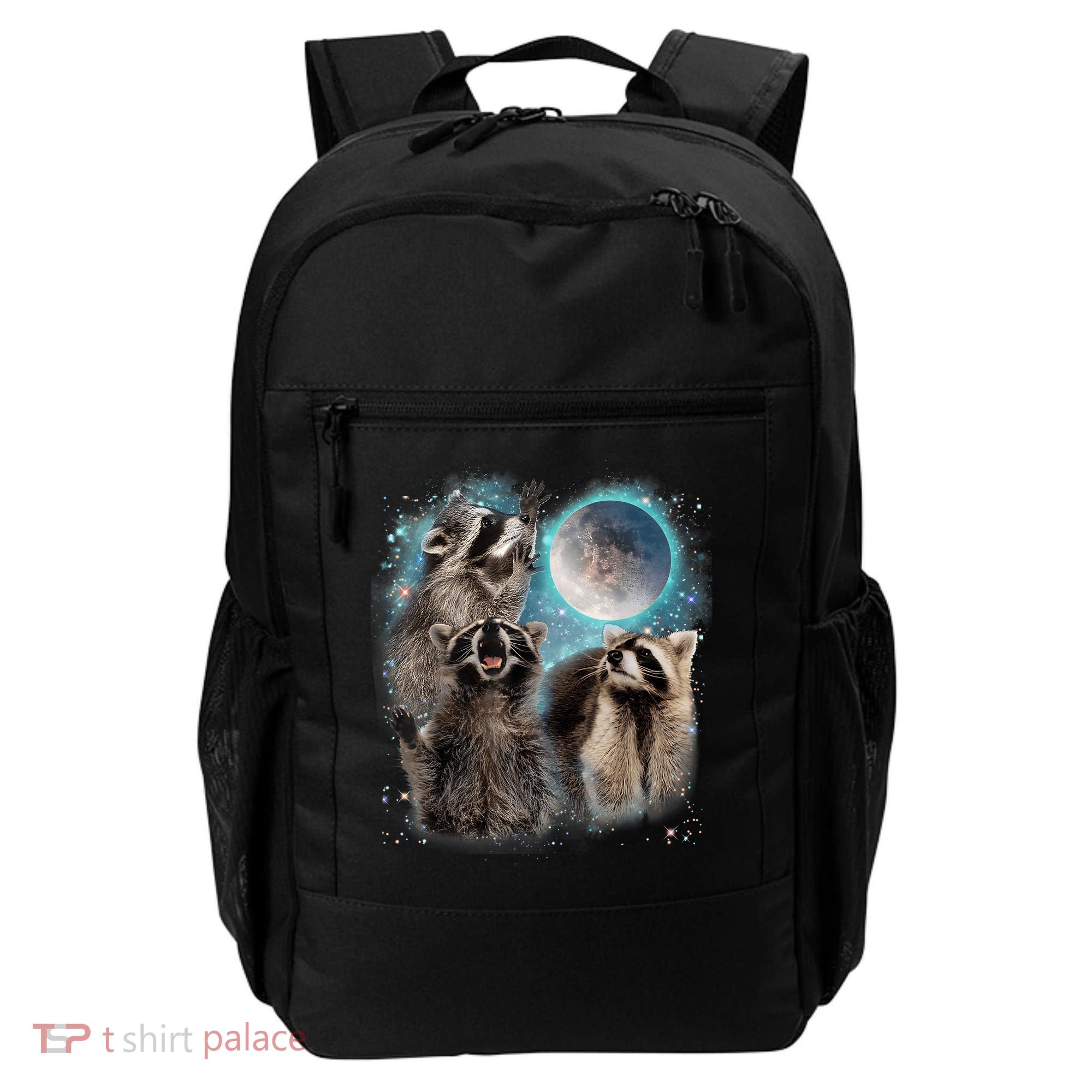 3 Racoon Moon Howling Raccoon Head Funny Backpack